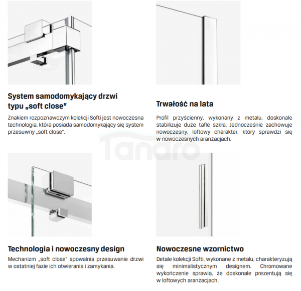 NEW TRENDY Drzwi prysznicowe przesuwne samodomykające SOFTI 160x200 EXK-3901