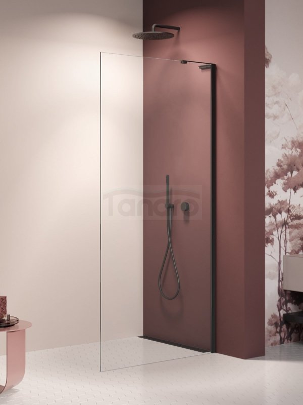NEW TRENDY Kabina prysznicowa NESTA BLACK WALK-IN U 100x200 szkło czyste 8mm Active Shield 2.0 - WSPORNIK KĄTOWY K-1725-WL