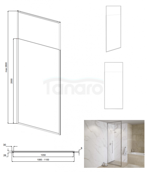 BESCO Ścianka walk-in Icon Chrom 110x200 z regulowanym profilem ICH-110-200C