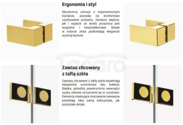 NEW TRENDY Kabina przyścienna AVEXA GOLD SHINE 90x100x200 EXK-2133/EXK-2103 POLSKA PRODUKCJA