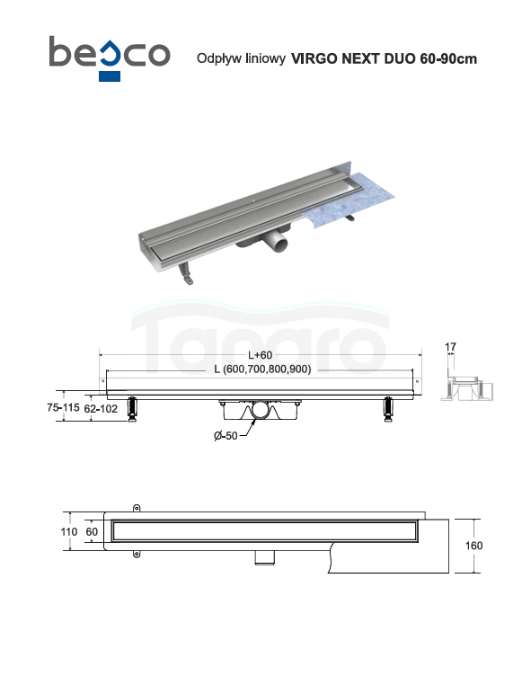 BESCO Odpływ liniowy Virgo Next Duo 80 OL-80-VND