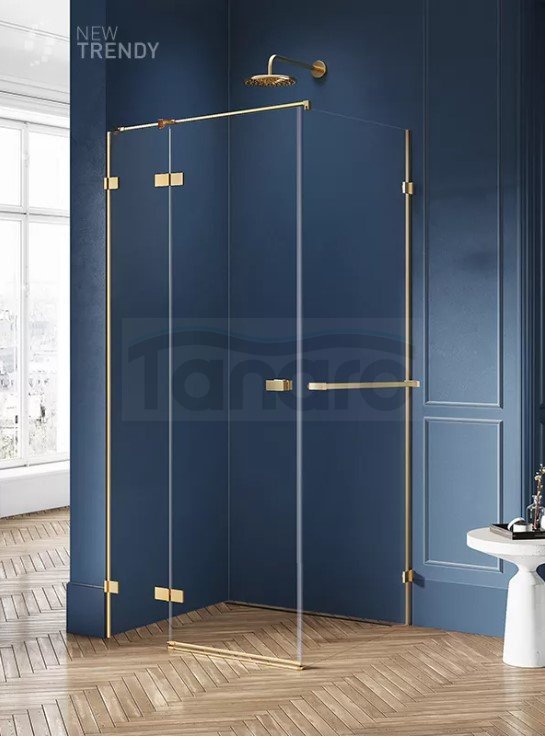 NEW TRENDY Kabina prysznicowa z uchwytem relingowym lewa AVEXA GOLD BRUSHED 90x80x200 EXK-3017
