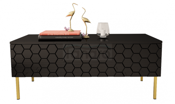 MEGSTYL ŁAWA 120CM NA ZŁOTYCH NÓŻKACH - czarny połysk HEXA 3