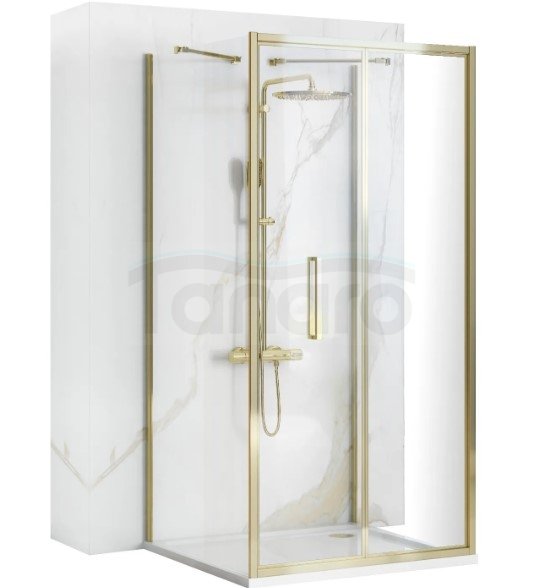 REA - Kabina Prysznicowa Przyścienna RAPID FOLD GOLD/ZŁOTA składane drzwi 80 + ścianka 100 x2 + ramię x2