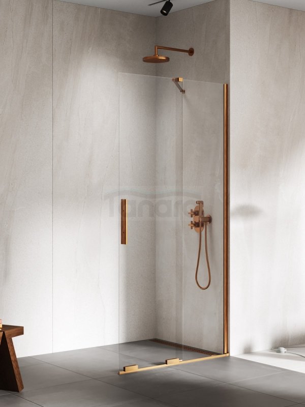 NEW TRENDY Kabina prysznicowa SMART COPPER BRUSHED 1D walk-in U 120x200 szkło czyste 8mm Active Shield 2.0 - WSPORNIK SKOŚNY EXK-7771-WU