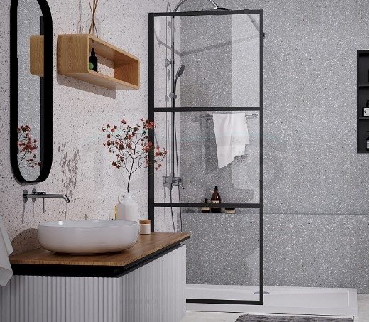 DUSO - Kabina prysznicowa narożna Walk-In 3-częsciowa składana 90x195 profil CZARNY szkło transparentne 5mm  DS610T09K