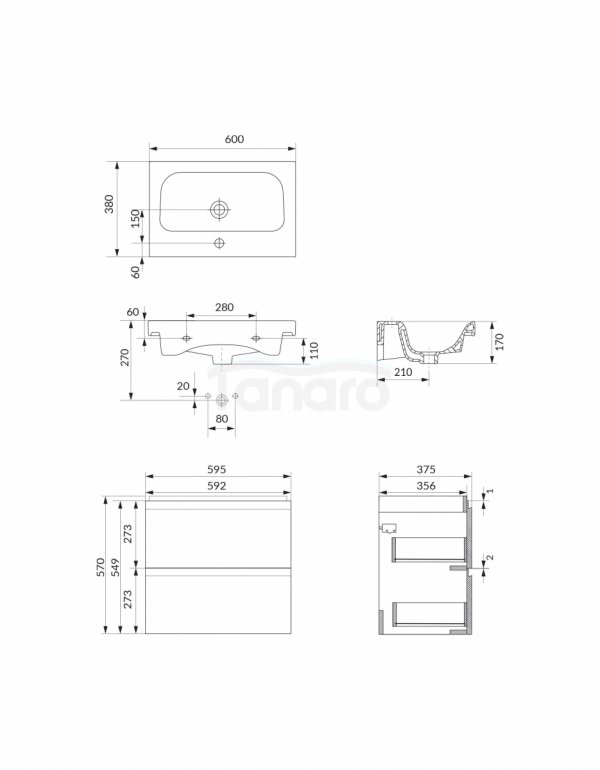 CERSANIT - Set C471 - Szafka łazienkowa z umywalką MODUO SLIM 60 cm kolor Kaszmir  S801-594