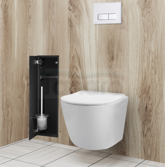 BALNEO Schowek na szczotkę WC Balneo Wall Box Brush L Black Glass lewy do wbudowania w ścianę ze stali nierdzewnej czarny