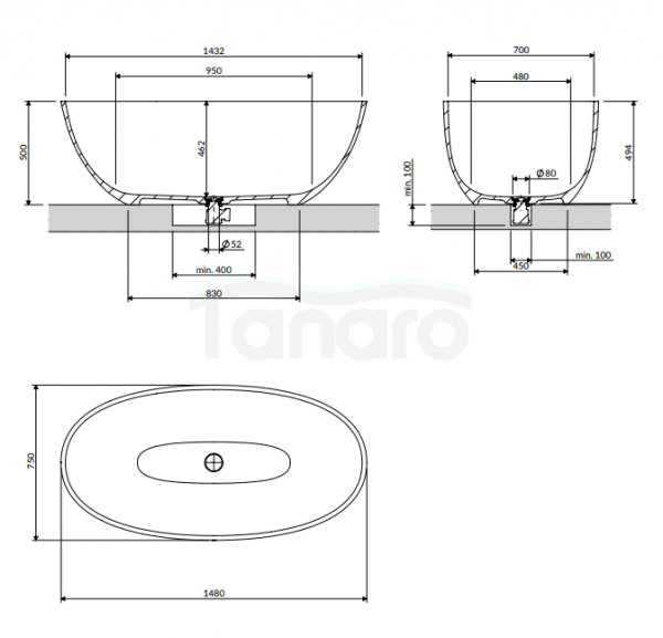 OMNIRES Wanna wolnostojąca SHELL M+ 148 x 75 cm biały połysk SHELL148WWBP