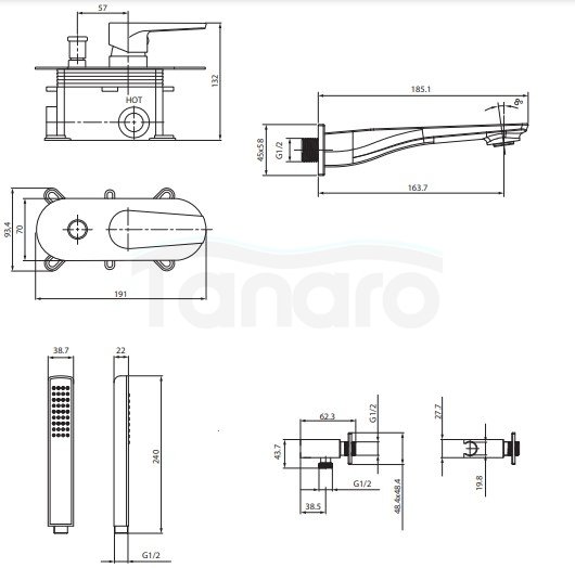 CERSANIT - Set B727 - zestaw wannowo-natryskowy podtynkowy MILLE chrom  S952-037
