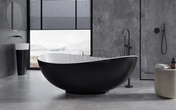 BESCO Wanna wolnostojąca Siya Matt B&amp;W 172x100 + klik-klak chrom #WMMC-172S