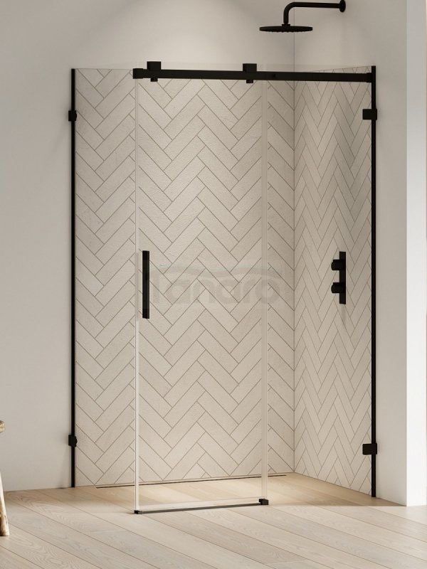 NEW TRENDY Kabina prysznicowa SOFTI BLACK X 1D kwadratowa L 100x100x200 szkło czyste 8mm Active Shield 2.0 EXK-5379