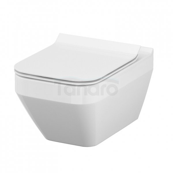 CERSANIT - Set 907 - miska zawieszana bezkołnierzowa CREA SQUARE CleanOn z deską duroplastową wolnoopadającą z funkcją łatwego wypinania  S701-213