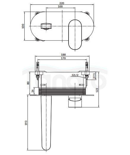 CERSANIT - Bateria umywalkowa podtynkowa CREA chrom z boksem  S951-330