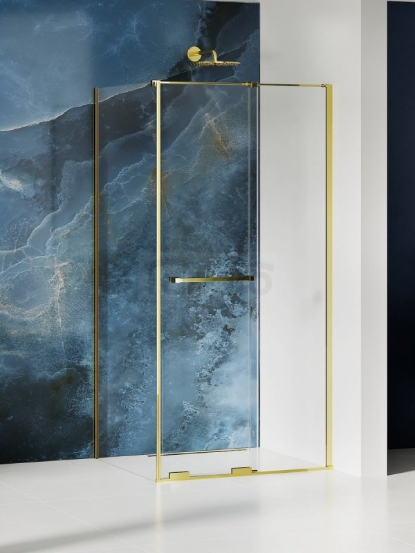 NEW TRENDY Kabina prysznicowa SMART LIGHT GOLD 1D prostokątna U 110x120x200 szkło czyste 8mm Active Shield 2.0 - UCHWYT RELING EXK-6701