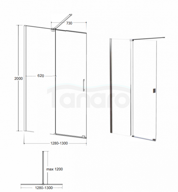 BESCO Kabina ścianka ruchoma Vayo Black 130x200 VYB-130-200C
