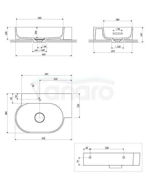 OMNIRES umywalka nablatowa/wisząca OVO M+ prawa, 55 x 38 cm olive mat OVO555UWPOL