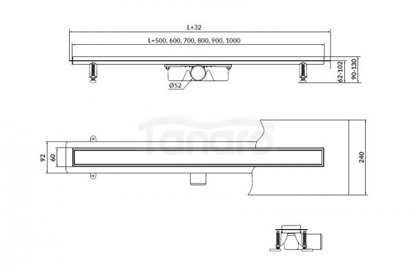 CERSANIT - Odpływ liniowy z rusztem dwustronnym TAKO 80 Stal  S907-010