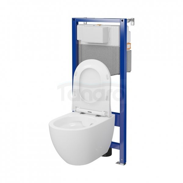 CERSANIT - Set 251 - stelaż podtynkowy AQUA 50 PNEU QF + miska zawieszana ZEN by Cersanit CleanOn + deska Slim antybakteryjna, wolnoopadająca, z funkcją łatwego wypinania  S701-925