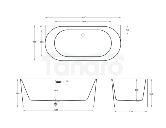 CORSAN Wanna przyścienna MONO Slim 160 cm Korek klik klak Biały E029LSWH 
