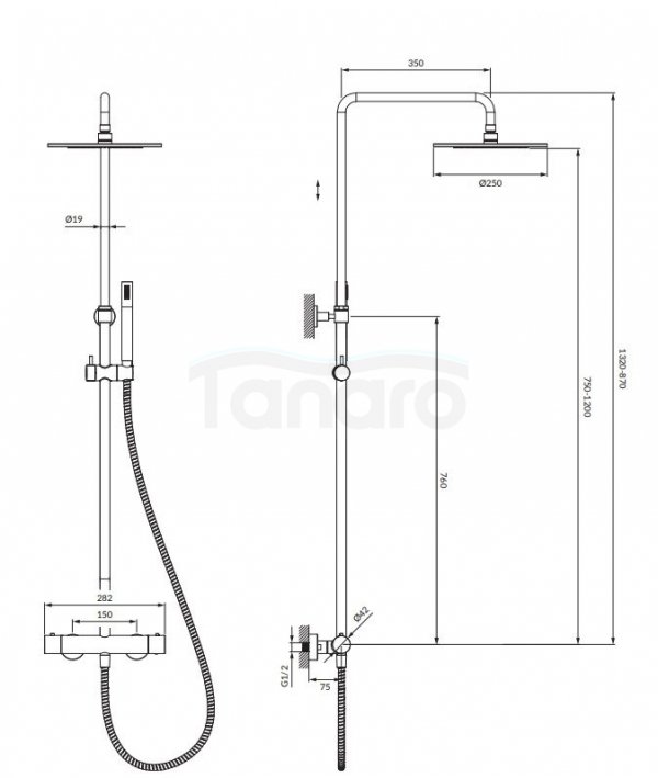 OMNIRES Zestaw natryskowy Termostatyczny system prysznicowy natynkowy złoty Y1244SUGL