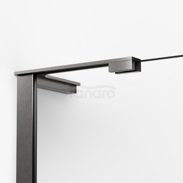 NEW TRENDY Kabina prysznicowa NESTA GUNMETAL BRUSHED WALK-IN U 110x200 szkło czyste 8mm Active Shield 2.0 - WSPORNIK KĄTOWY K-1758-WL