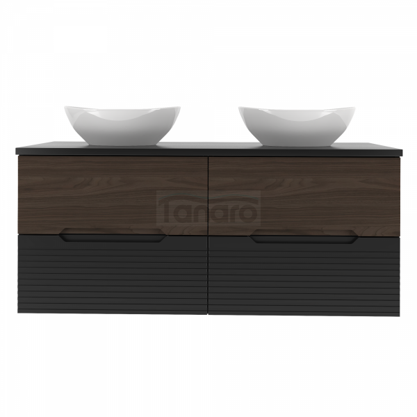MEGSTYL  Szafka pod umywalkę z blatem 4S 120cm czarny mat orzech zestaw-6 AVELLA-0000-0050