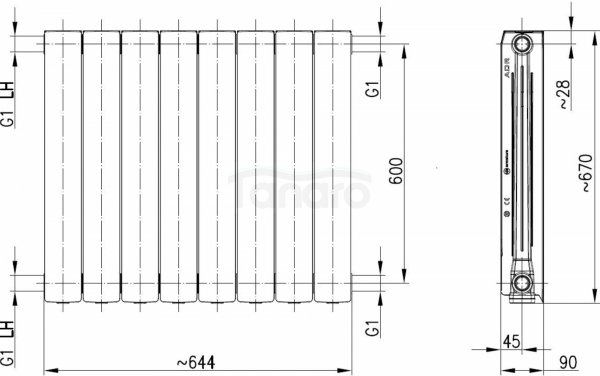 ARMATURA KRAKÓW KFA Grzejnik aluminiowy ADR 600 8-elementowy miedziany 764-080-19