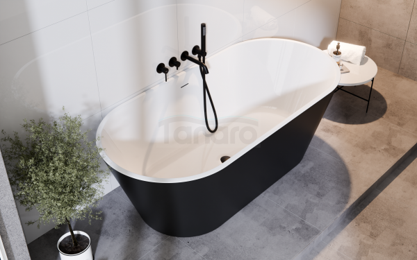 BESCO Wanna wolnostojąca Deeva Matt B&amp;W 150x75 + syfon chrom #WWA-150DMBC