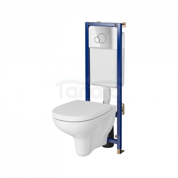CERSANIT - Set B598 TECH LINE BASE miska zawieszana ARTECO CleanOn z deską ARTECO duroplastowa antybakteryjna wolnoopadająca z funkcją łatwego wypinania i przycisk BASE CIRCLE chrom  S701-625