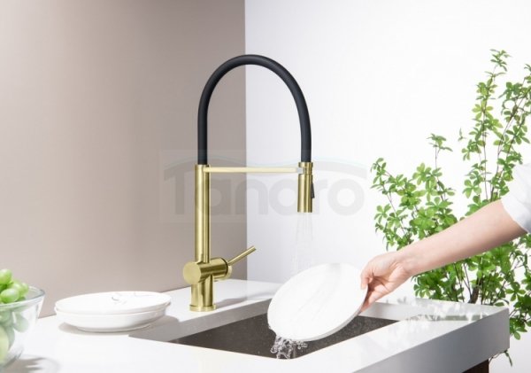 BLUE WATER Bateria kuchenna zlewozmywakowa z wyjmowaną wylewką CORI mosiądz antyczny