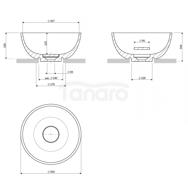 OMNIRES umywalka nablatowa, Ø35 cm SHELL M+ biały mat SHELL350UNBM
