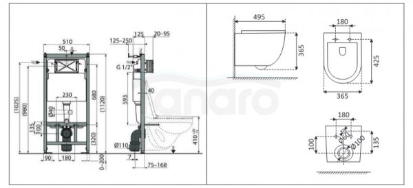 AQUAFORM - Komplet łazienkowy - SET OPTIMA - Stelaż podtynkowy OPTIMA 1120/510 do WC, do zabudowy suchej +  miska wc SOLLER Rimless z deską duroplastową SLIM wolnoopadającą, kolor biały  DLP.J.OPTIMA-SET-SOLLER