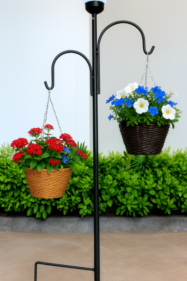 Stojak z lampą solarną podwójny 170 cm wieszak wbijany do latarni kwiatów balonów