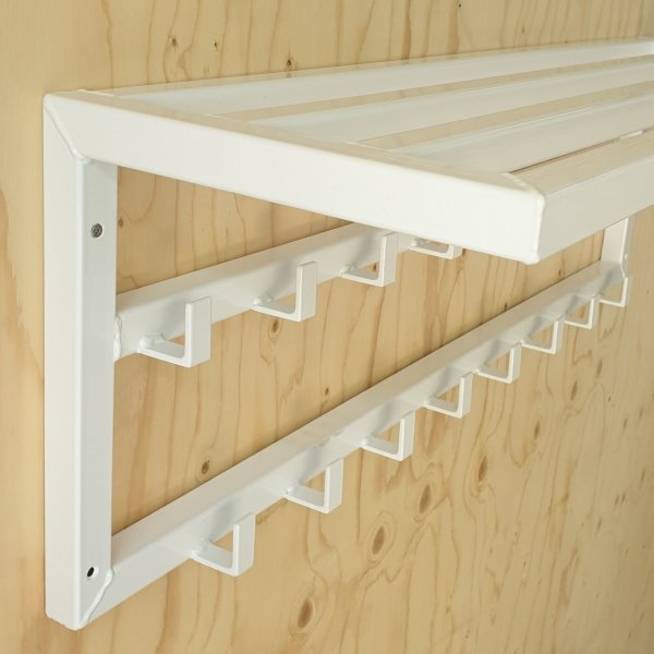 Wieszak w stylu loft na przedpokój z półką i 17 wieszakami na ubrania  MetalFab