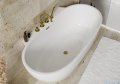 ScandiBath Mandal wanna wolnostojąca/przyścienna z korkiem i przelewem ZŁOTYM  150x77cm  Q360S-1501OEMGL