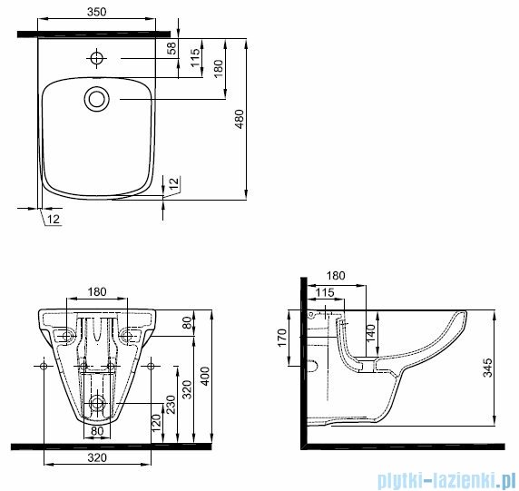 Kolo Nova Pro Bidet Wiszacy Prostokatny Krotki Z Otworem 48 Cm