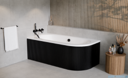 Besco Avita 150x75cm wanna asymetryczna lewa + obudowa CZARNA RYFLOWANA / ryfle matt black + syfon CZARNY #WAA-150-NL/OAV-150-NSCR/19977