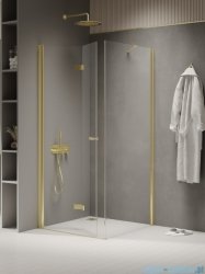 New Trendy New Soleo Light Gold 100x100x195 cm kabina lewa drzwi składane pojedyncze wspornik skośny złoty jasny połysk/szkło przejrzyste  K-1916
