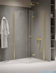 New Trendy New Soleo Light Gold 80x110x195 cm kabina prawa drzwi składane pojedyncze wspornik skośny złoty jasny połysk/szkło przejrzyste  K-1929