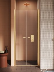 New Trendy New Soleo Gold Brushed 70x195 cm drzwi wnękowe podwójne złoto szczotkowane/szkło przejrzyste D-0743A