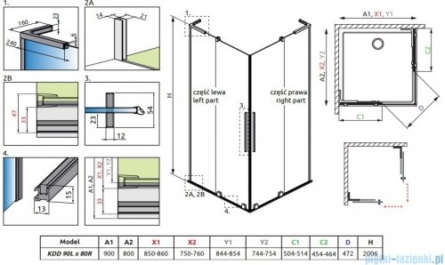 Radaway Furo SL KDD kabina 90x80cm chrom połysk/szkło przejrzyste 10305090-01-01L/10305080-01-01R