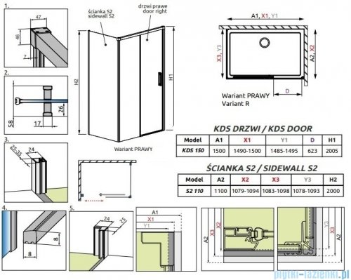 Radaway Idea Black Kds kabina prysznicowa 150x110 prawa czarny mat/szkło przejrzyste 10115150-54-01R/10117110-01-01