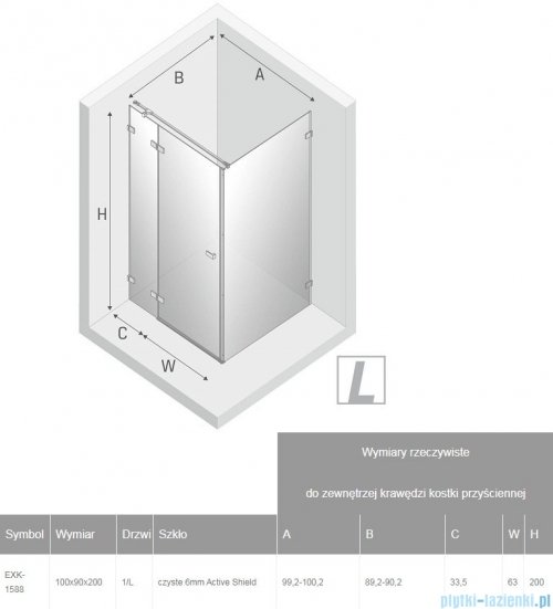 New Trendy Avexa Black kabina prostokątna 100x90x200 cm przejrzyste lewa EXK-1588