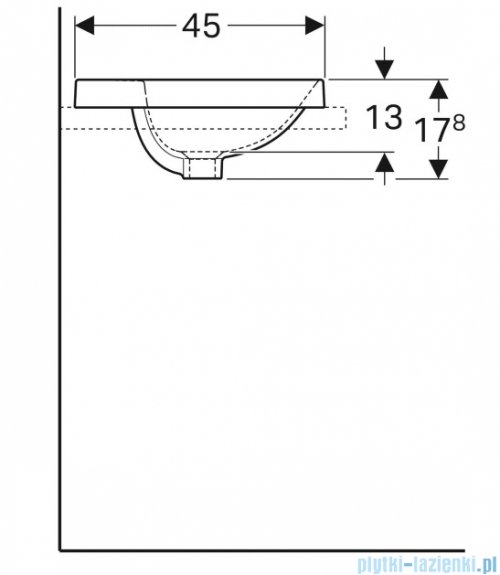 Geberit VariForm Umywalka owalna z półką z otworem na baterię, bez przelewu 60x45cm szkliwiony spód 500.735.01.2