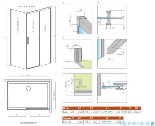 Radaway Idea 8 Kdj kabina 100x100cm prawa szkło przejrzyste 10340520-01-01R/10350453-01-01/10360100-01-01L