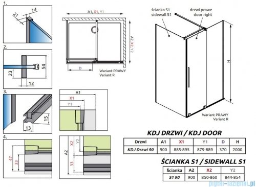 Radaway Furo Kdj Brushed Copper kabina 90x90cm prawa szczotkowana miedź 10104472-93-01R/10110430-01-01/10113090-01-01