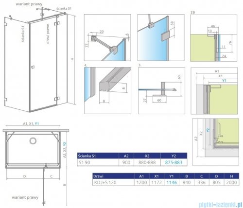 Radaway Essenza Pro Brushed GunMetal Kdj+S kabina 90x120x90cm prawa szczotkowany grafit 10097312-92-01R/10098090-01-01/10098090-01-01