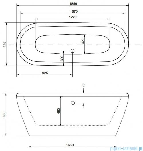 Besco Victoria wanna 185x83cm wolnostojąca z syfonem bez przelewu klik-klak #WKV-185WO
