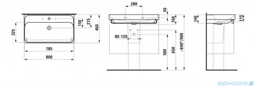 Laufen Meda umywalka ścienna 80x46cm grafitowy mat  H8161177581041